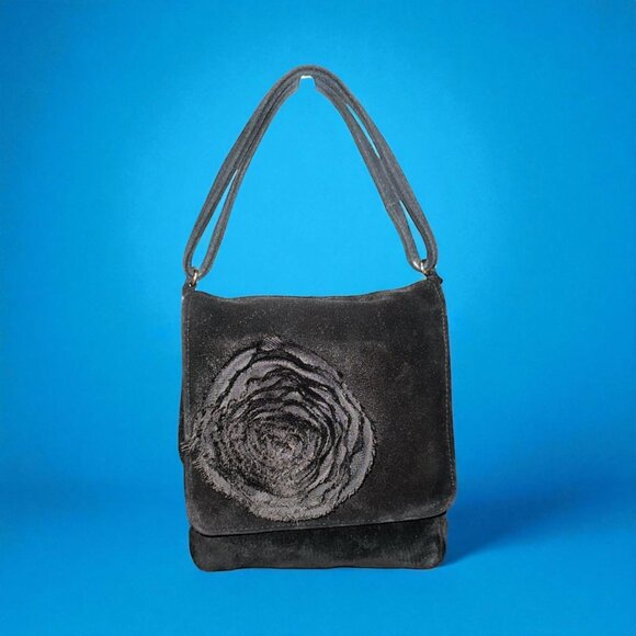 Banana Republic Handbags - Vintage Banana Republic Black Suede Rosette Flap Handbag Y2K Evening Bag